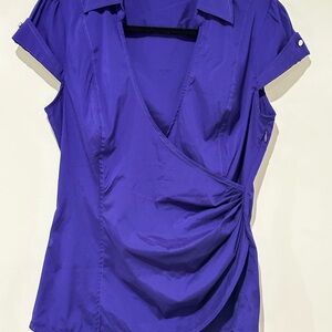 Express Design Studio Purple Wrap Blouse Women’s Medium Short Sleeve Collared